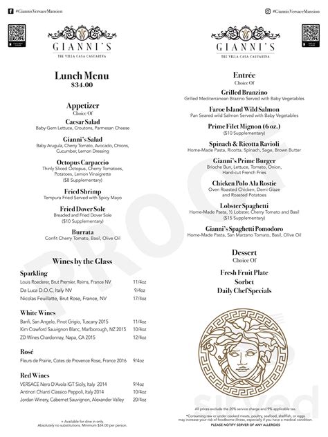 versace mansion dinner menu|giannis at former versace mansion.